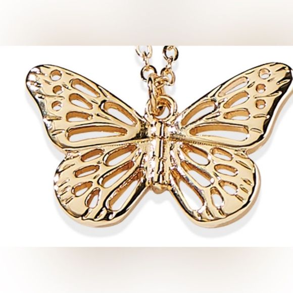 NWT 🦋 HIGH POLISHED GOLD METAL BUTTERFLY LYRIC NECKLACE DAINTY - Picture 2 of 11